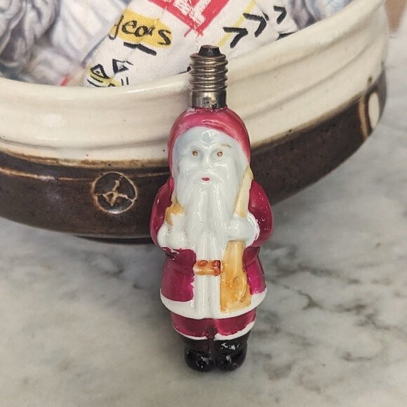 Vintage Glass Ornament Santa Claus Light Bulb Double Sided Holiday MCM - Picture 5 of 5